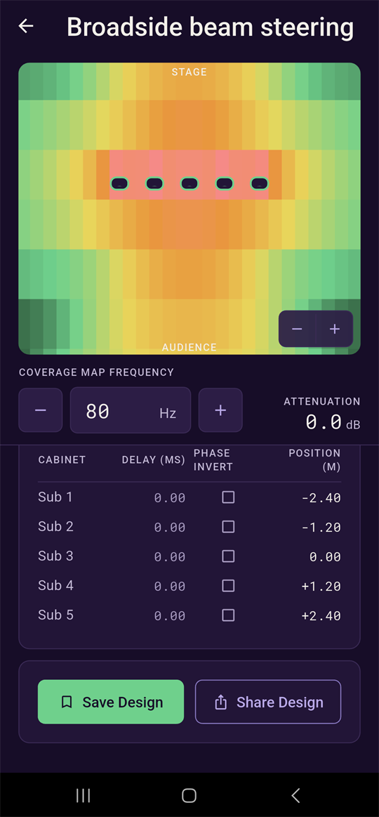 Save Design and Share Design buttons side by side on a card at the bottom of the page