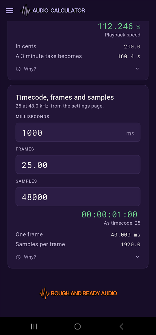 Pitch shift card showing 112.246% playback speed